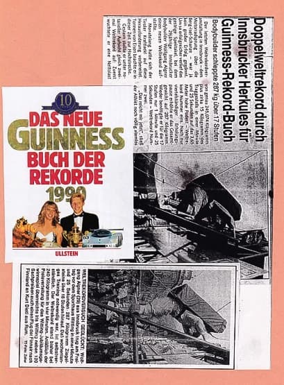 Zeitungsbeleg zum Kraftsport-Weltrekord von Wolfgang Aigner