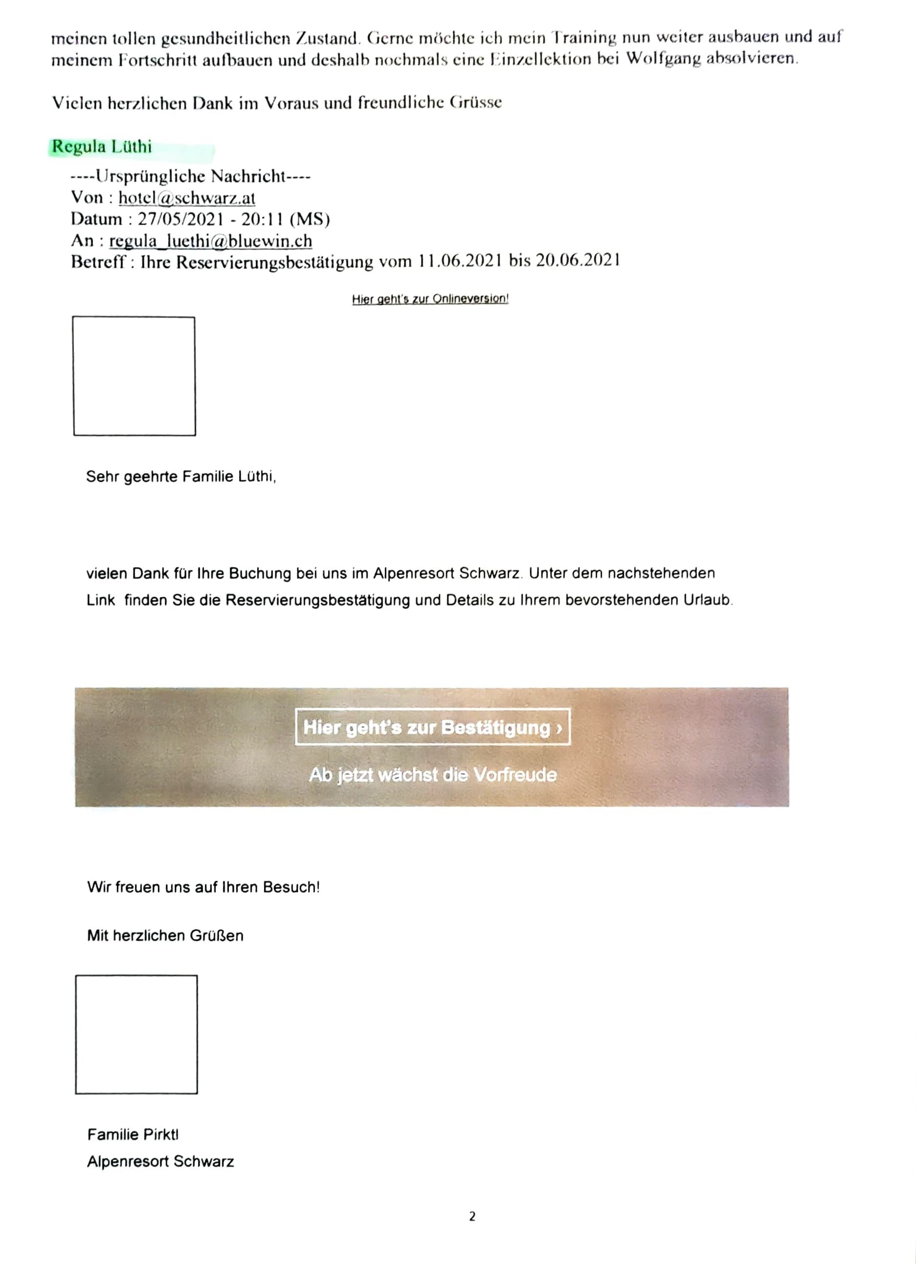 Schriftliche Rückmeldung zur persönlichen Begleitung — Vorder- und Rückseite. Rückseite