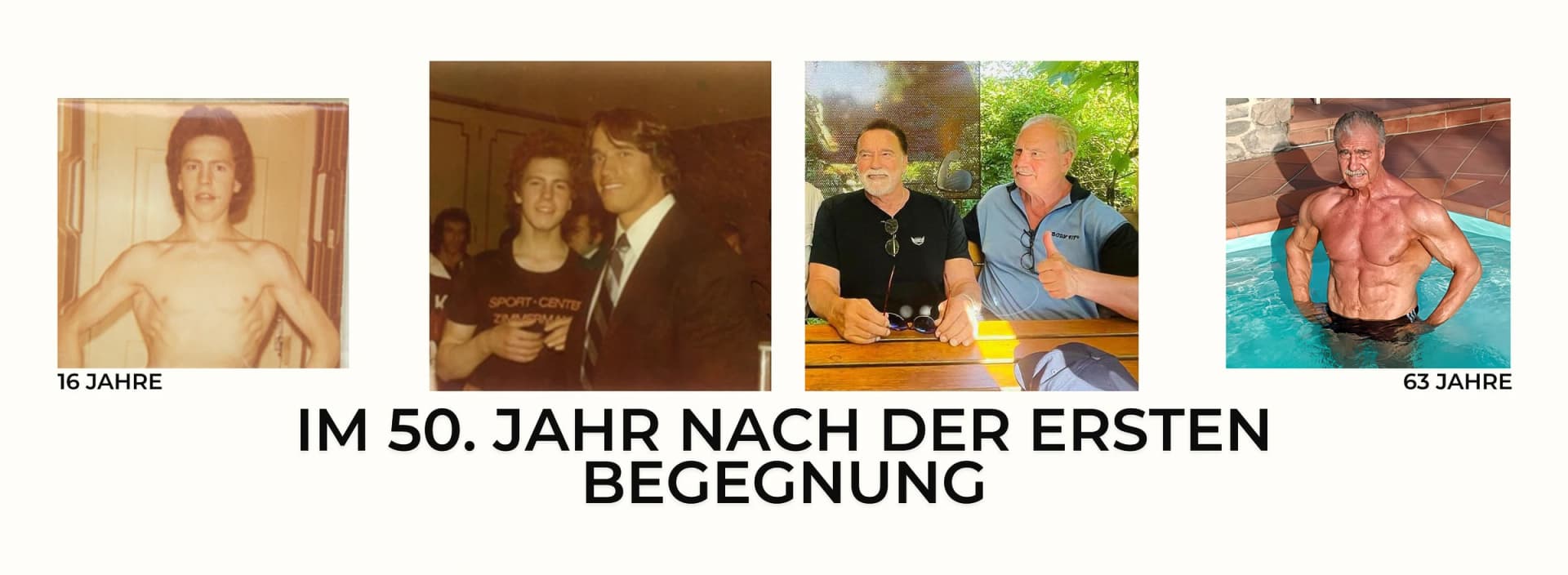 Collage: Wolfgang Aigner mit 16 und 63 Jahren, 50 Jahre nach seiner ersten Begegnung mit Arnold Schwarzenegger
